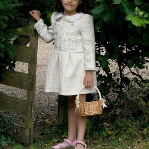 Rachel Riley Elegant Cream Tweed Girls Dress 10Y